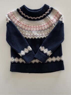 Crewcuts Navy Fair Isle Crewneck Sweater w/ Pink & Cream Accents 2T - 3T